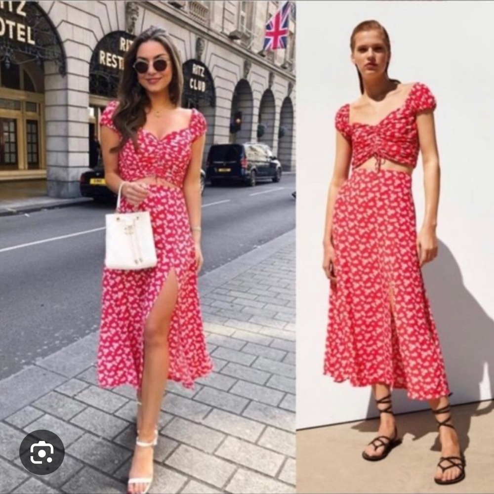 ZARA Red Floral two piece set